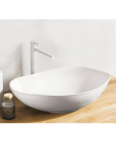 כיור חרס מונח אגמון לבן מבריק