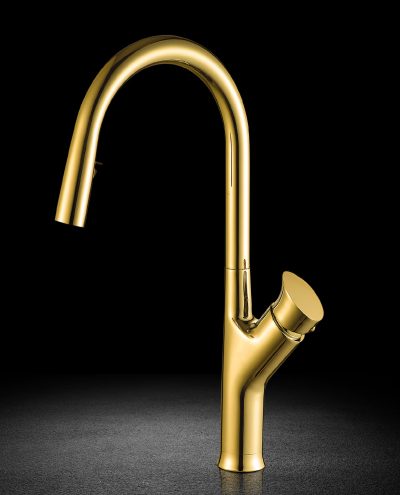 ברז מטבח נשלף לורן זהב מבריק