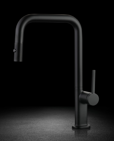 ברז מטבח נשלף ריג׳נט מרובע שחור מט